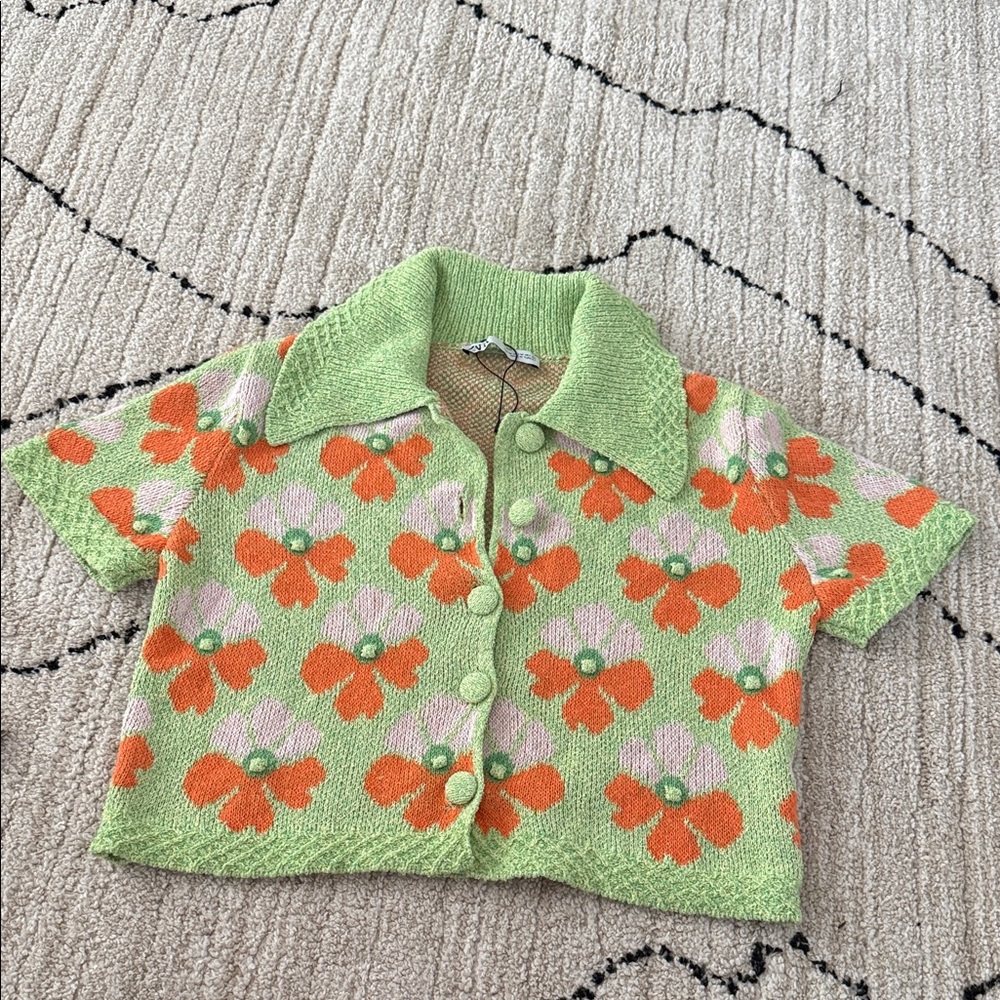 Floral Knit Button-Up Top